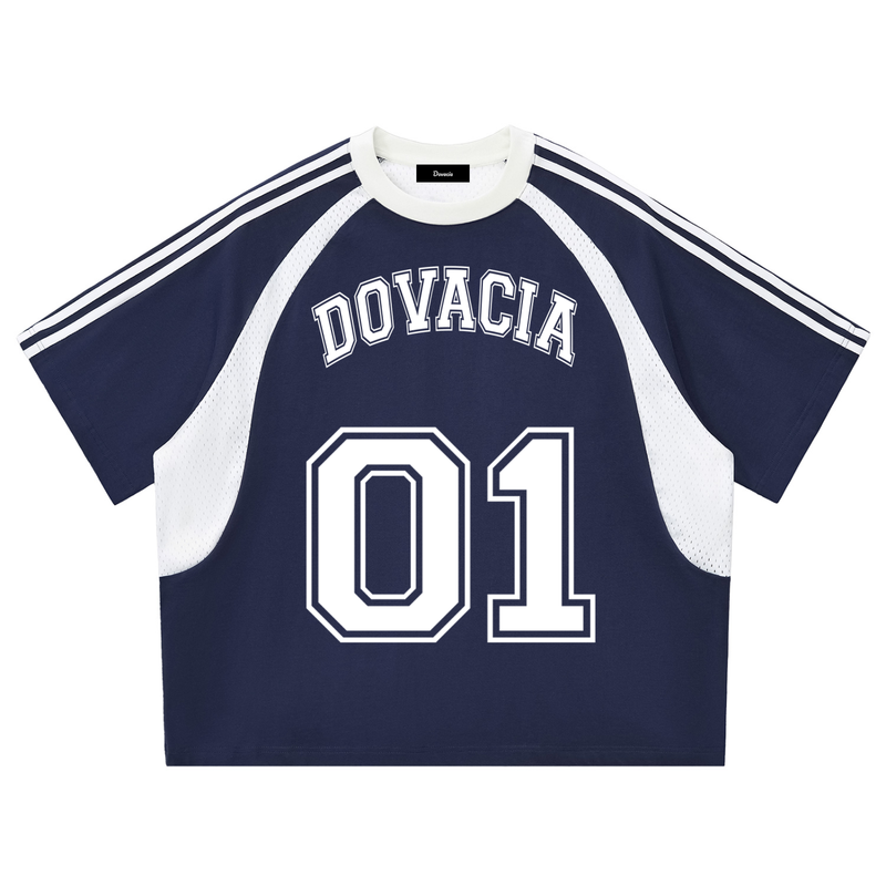 Contrast Stripes Panel Mesh T-shirt