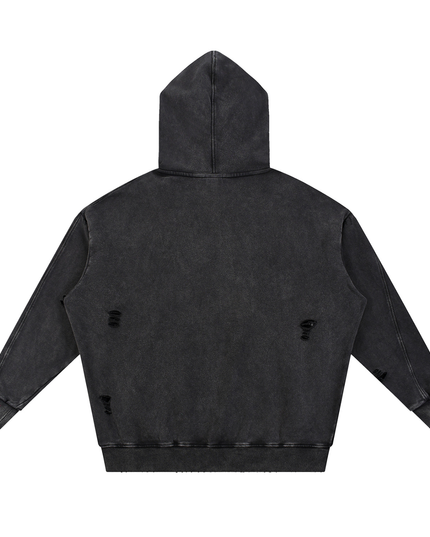 Snow Washed Distressed Panel Pocket Hoodie