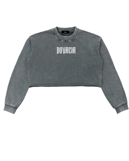 Snow Washed Raw Edge Cropped Sweatshirt