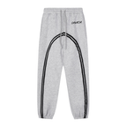 Gray sweatpants with black stripes and 'DOVICH' branding on a white background