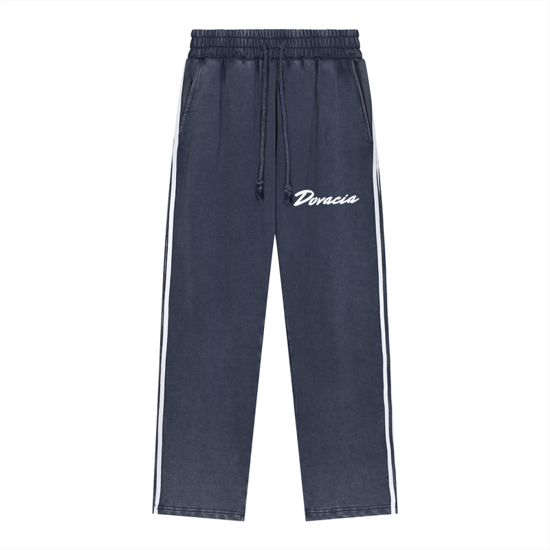 Navy blue pants with white drawstring and 'Doracia' branding on a white background