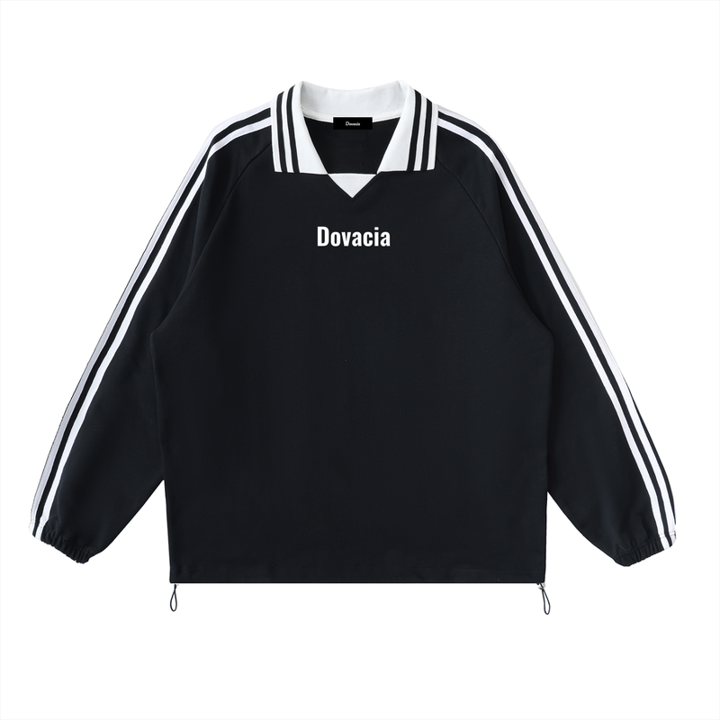 Contrast Striped Lapel Collar Sweatshirt