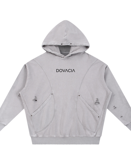 Snow Washed Distressed Panel Pocket Hoodie