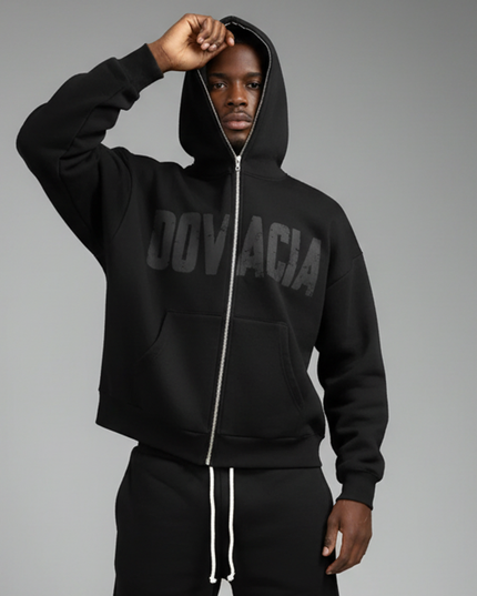 Fleeced Full-Zip Boxy Hoodie