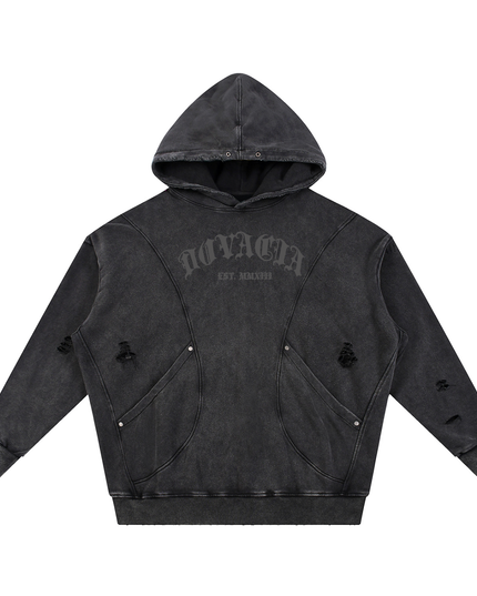 Snow Washed Distressed Panel Pocket Hoodie