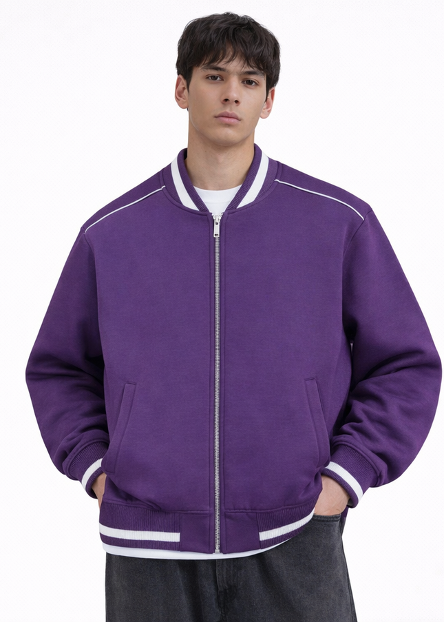 Contrast Piping Zip Bomber Jacket