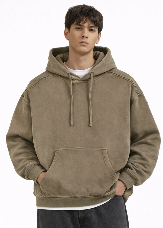 Snow Washed Tape Raw Edge Hoodie