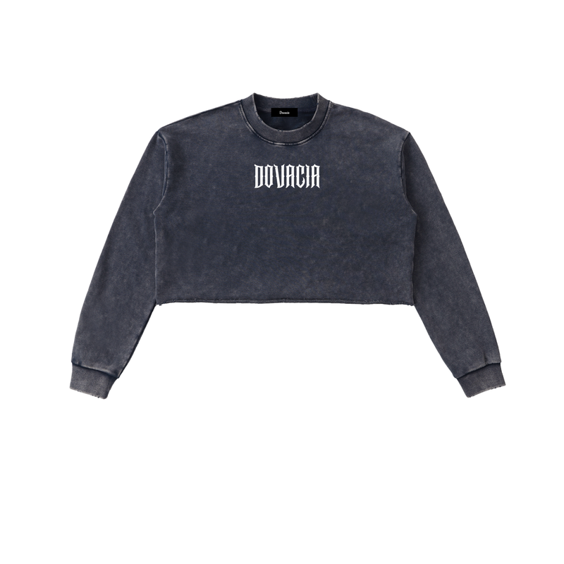 Snow Washed Raw Edge Cropped Sweatshirt