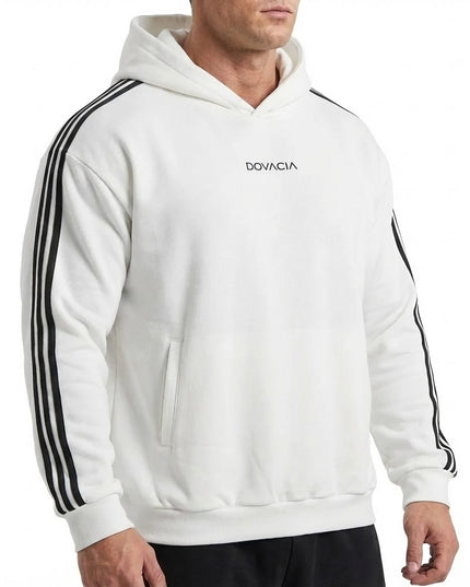dovacia-white-hoodieSide Stripe Drop-Shoulder Hoodie