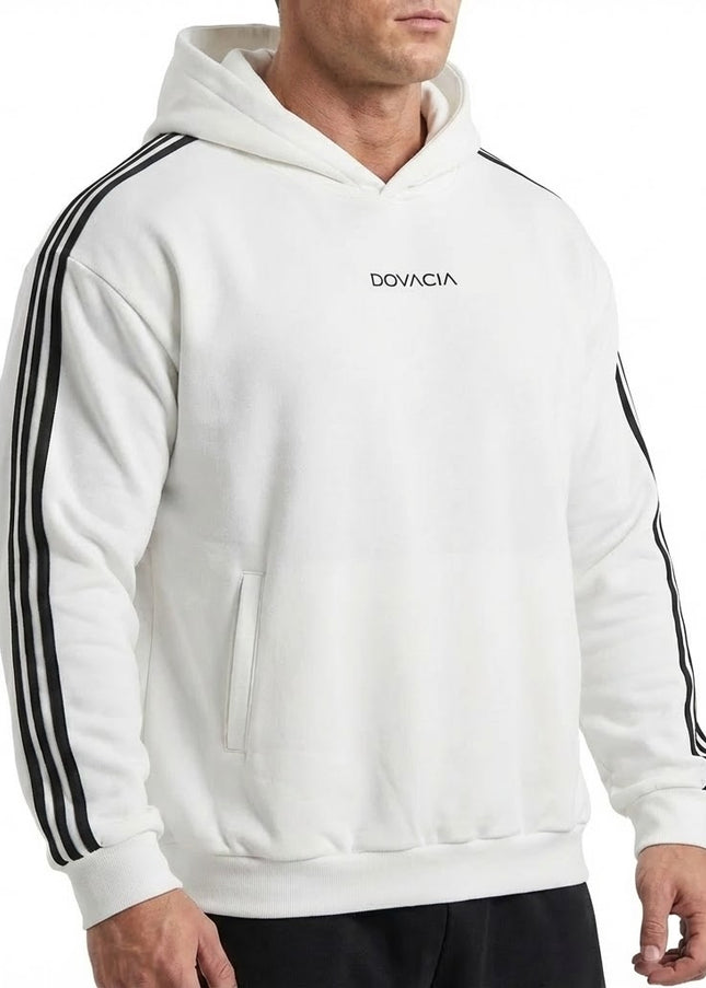dovacia-white-hoodieSide Stripe Drop-Shoulder Hoodie