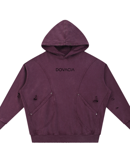 Snow Washed Distressed Panel Pocket Hoodie