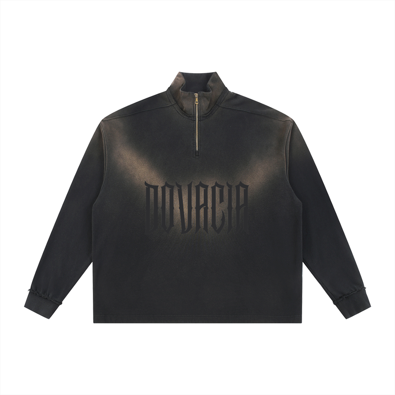 Sun Fade Raw Edge Quarter-Zip Sweatshirt