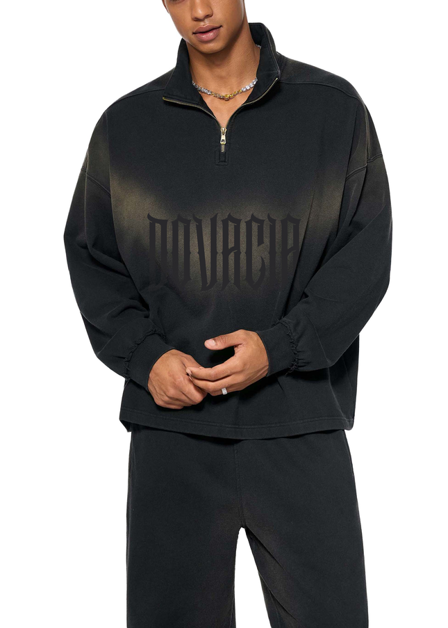 Sun Fade Raw Edge Quarter-Zip Sweatshirt