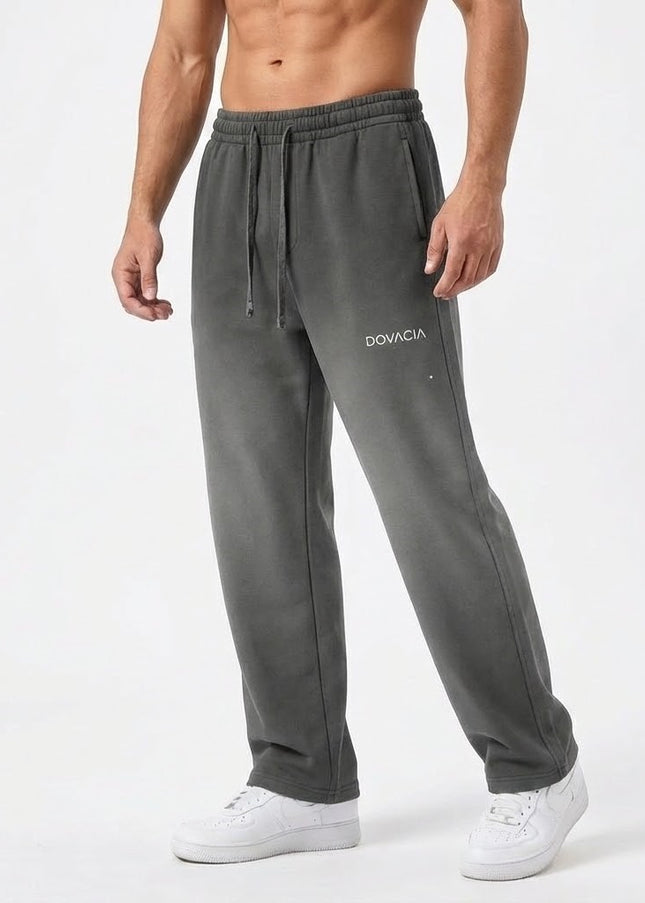Gray sweatpants with a brand logo on a white background