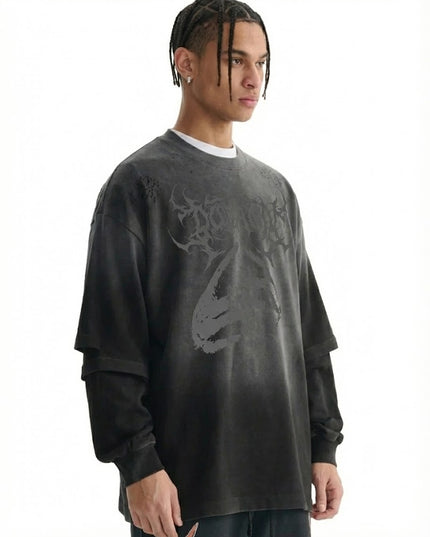 Sunfade Hand-Frayed Faux Two-Piece T-Shirt